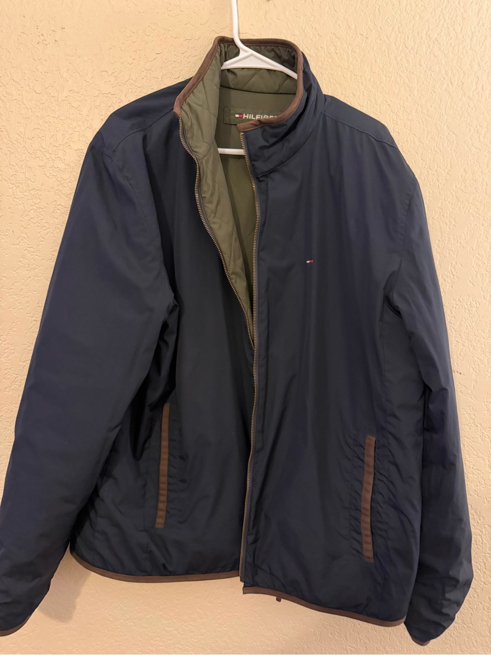Tommy Hilfiger Navy Lightweight Quilted Shirt Jacket with Olive Lining